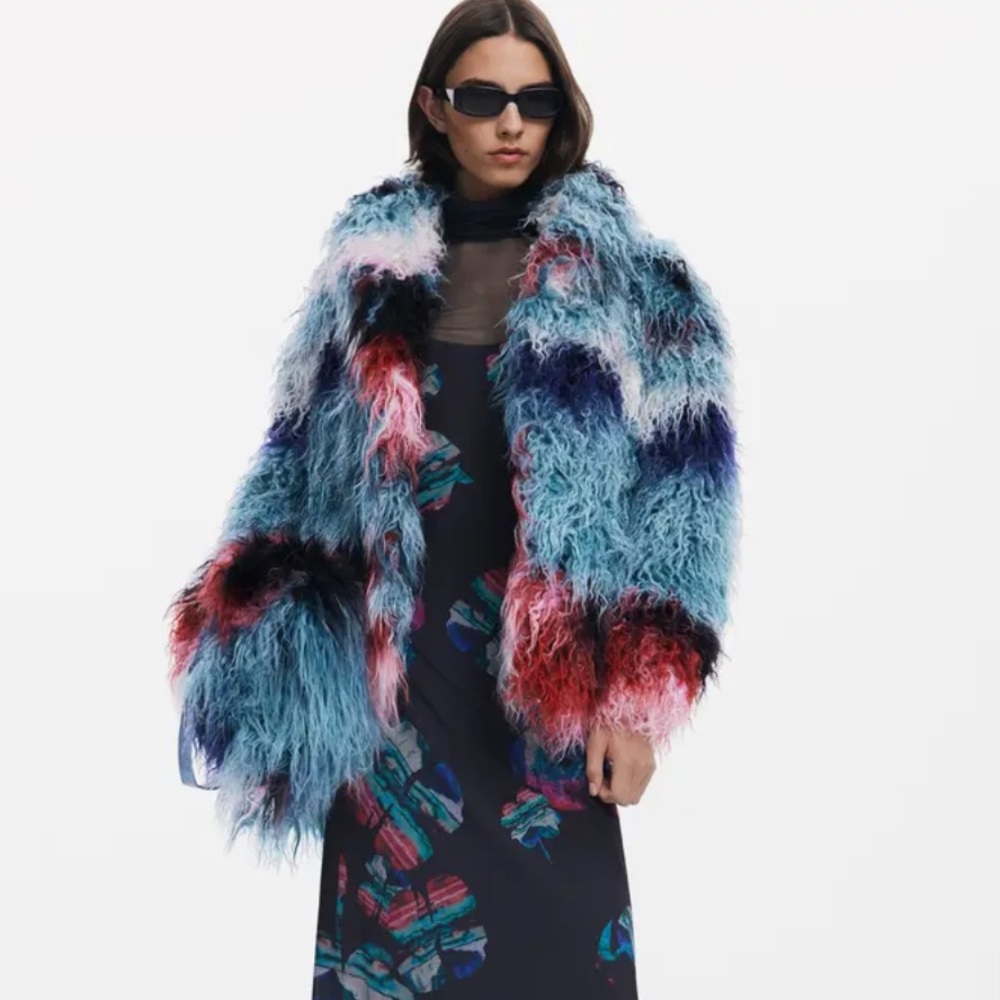 Desigual Faux Fur Shaggy Gradient Coat - Picture 2 of 6